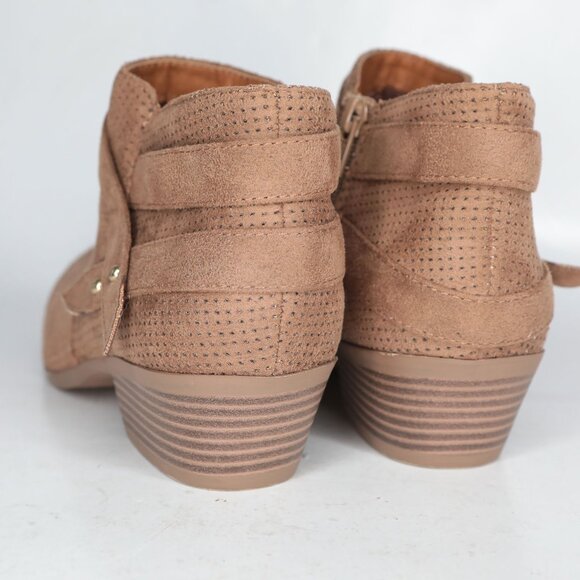 SODA Vegan Suede Western Booties Ankle Boots Brown Perforated Summer Festival - Picture 6 of 8